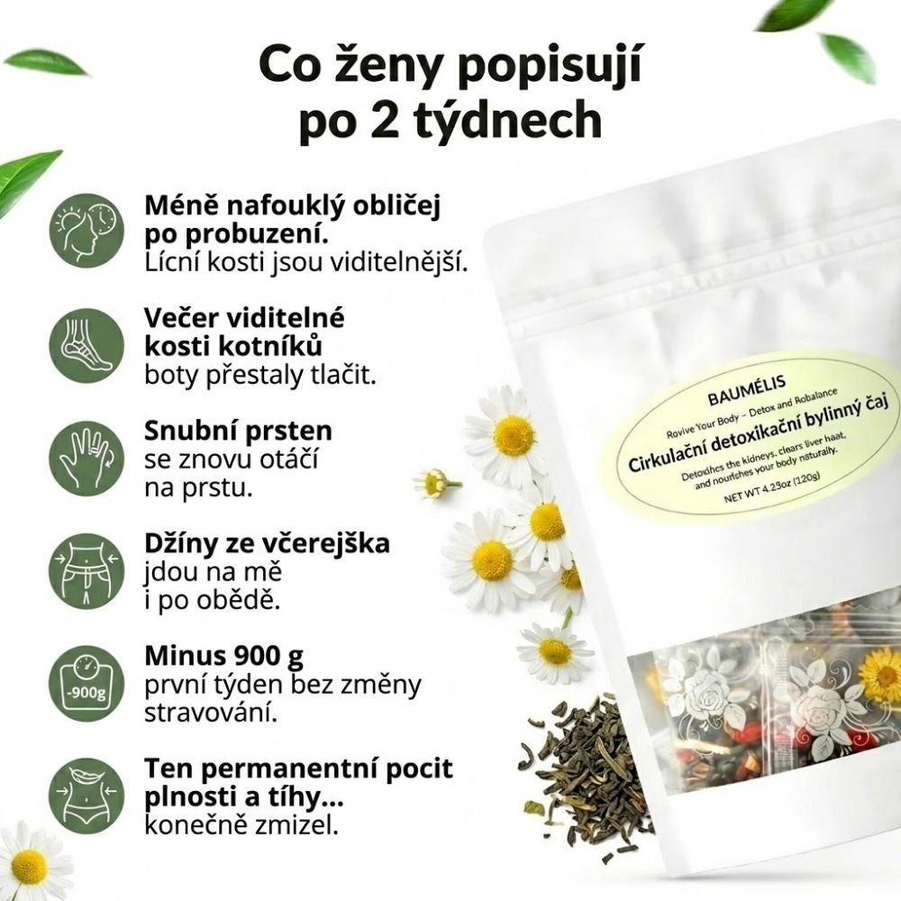 Menopauza zadržuje vodu. Baumélis ji přirozeně odvádí. — Cirkulační detoxikační bylinný čaj